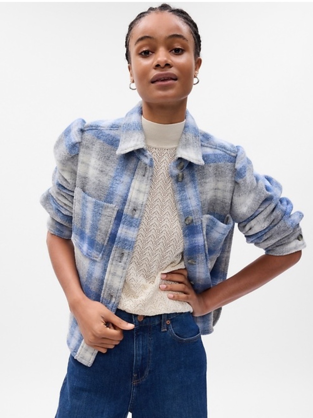 Gap Puff Sleeve Cropped Wool Shirt Jacket in Sz XS